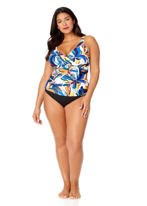 Anne Cole Plus Plus Riviera Floral Hidden Underwire Drape Front Tankini Swim Top In Riviera Floral
