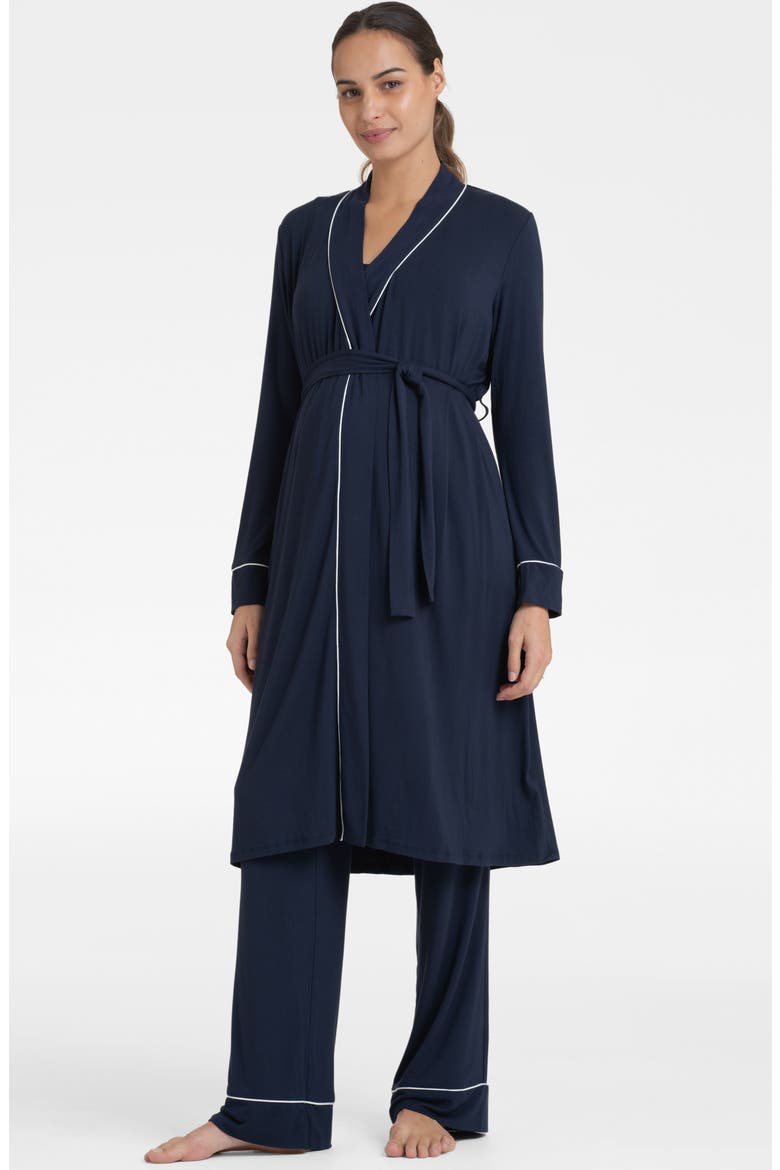 Maternity/Nursing Pajamas & Robe Set, Alternate, color, NAVY