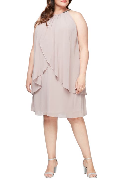 Split Front Chiffon Beaded Dress (Plus Size)