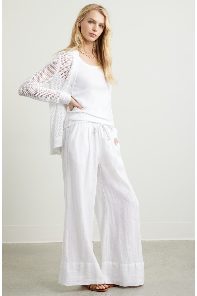 Open Stitch V-Neck Cotton Cardigan, Alternate, color, WHITE