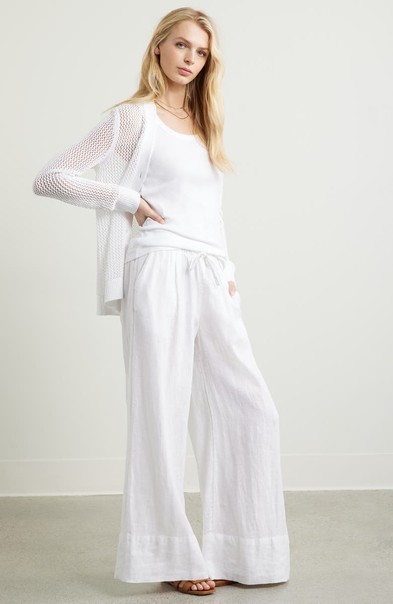 Caslon<sup>®</sup> Open Stitch V-Neck Cotton Cardigan, Alternate, color, White