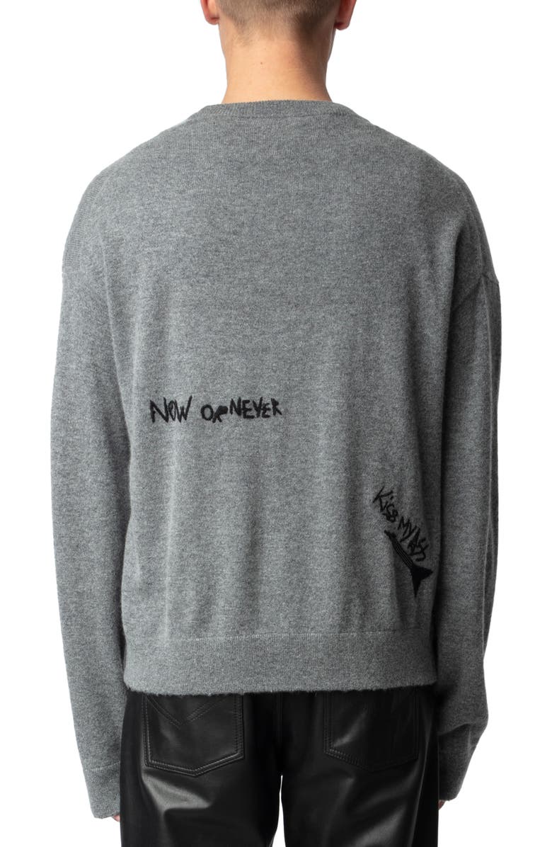 Zadig & Voltaire Marco Embroidered Detail Merino Wool & Cashmere Sweater, Alternate, color, 