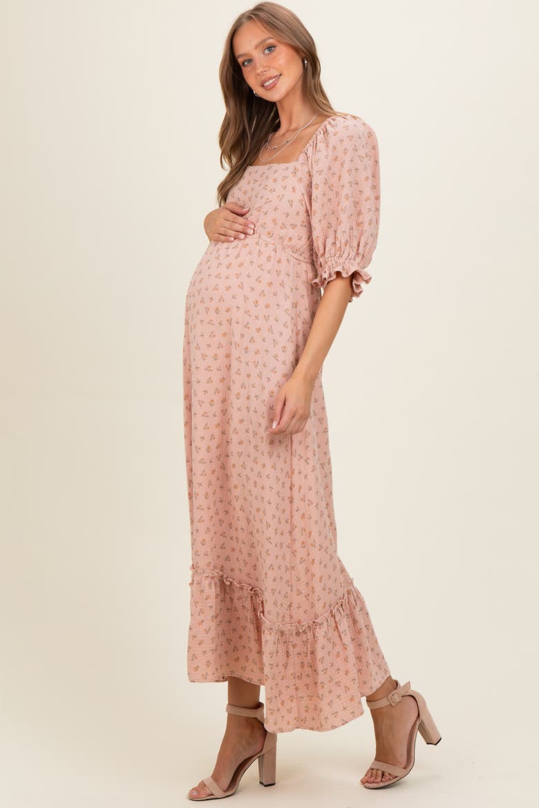 Floral Print Square Neckline Maxi Dress, Alternate, color, Mauve
