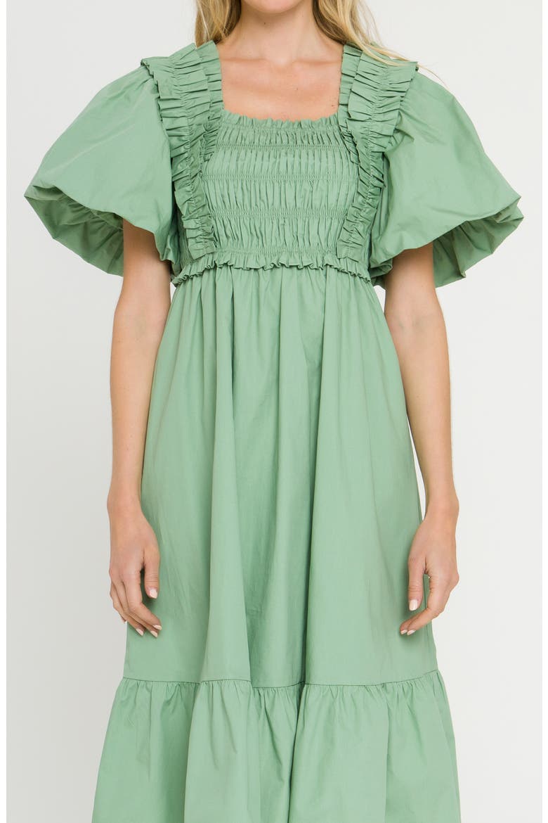 Ruffle Smocked Cotton Dress, Alternate, color, GREEN
