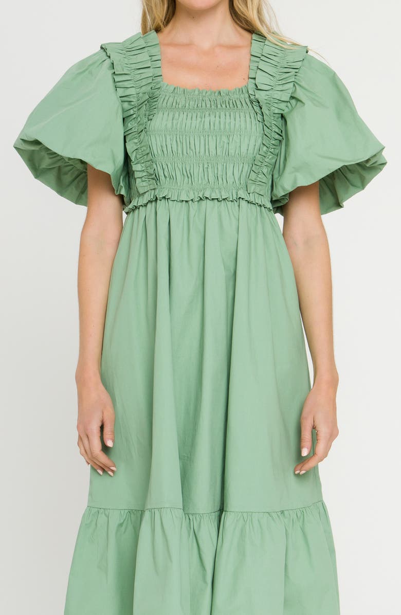 English Factory Ruffle Smocked Cotton Dress, Alternate, color, Green