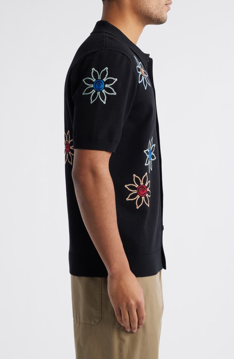 Wax London Tellaro Floral Embroidered Short Sleeve Button-Up Shirt, Alternate, color, Black / Multi