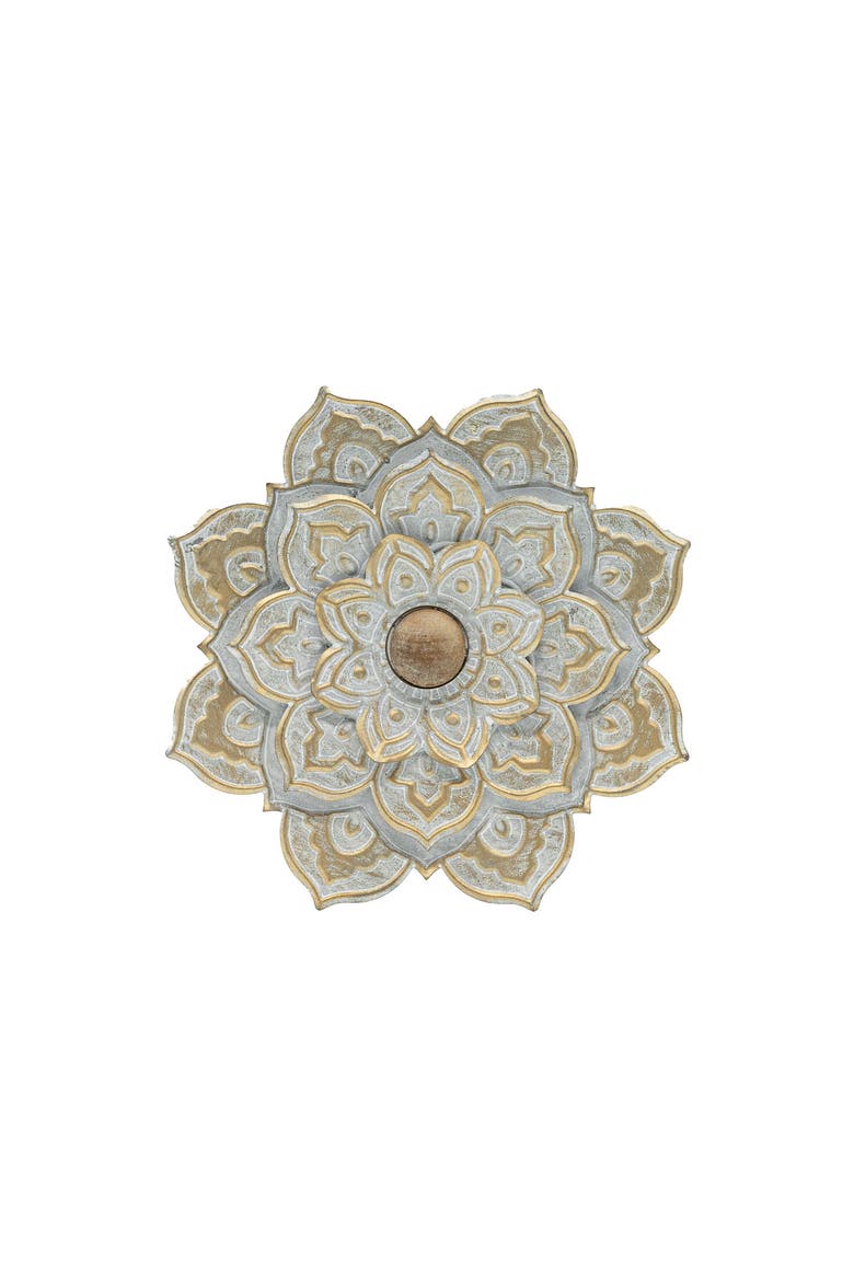 Small 8 x 8  inch Distressed Patina Metal Layered Flower Wall Décor, Main, color, Silver