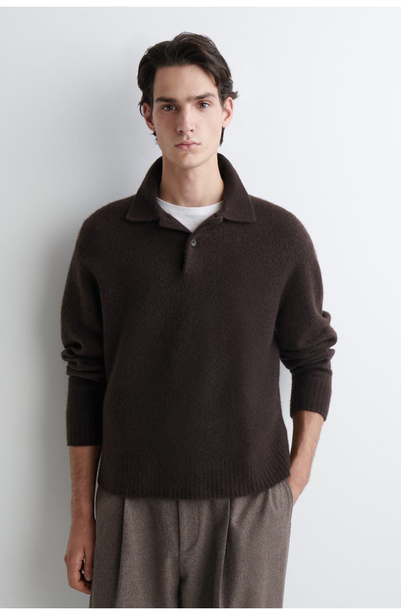COS Brushed-Wool Polo Shirt, Main, color, Dark Brown