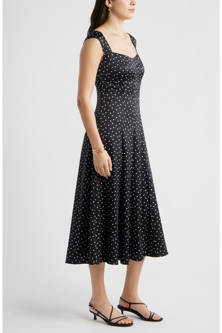 Cap Sleeve Satin Midi Dress, Alternate, color, BLACK DELILAH DOT