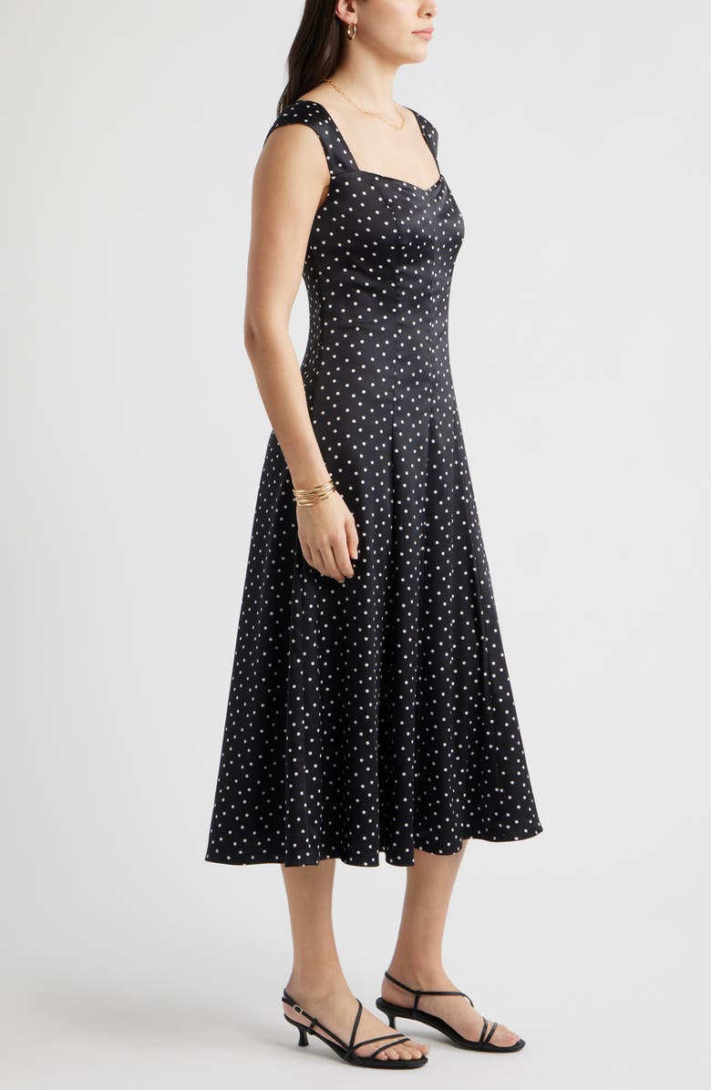 Chelsea28 Polka Dot Cap Sleeve Satin Midi Dress, Alternate, color, Black Delilah Dot