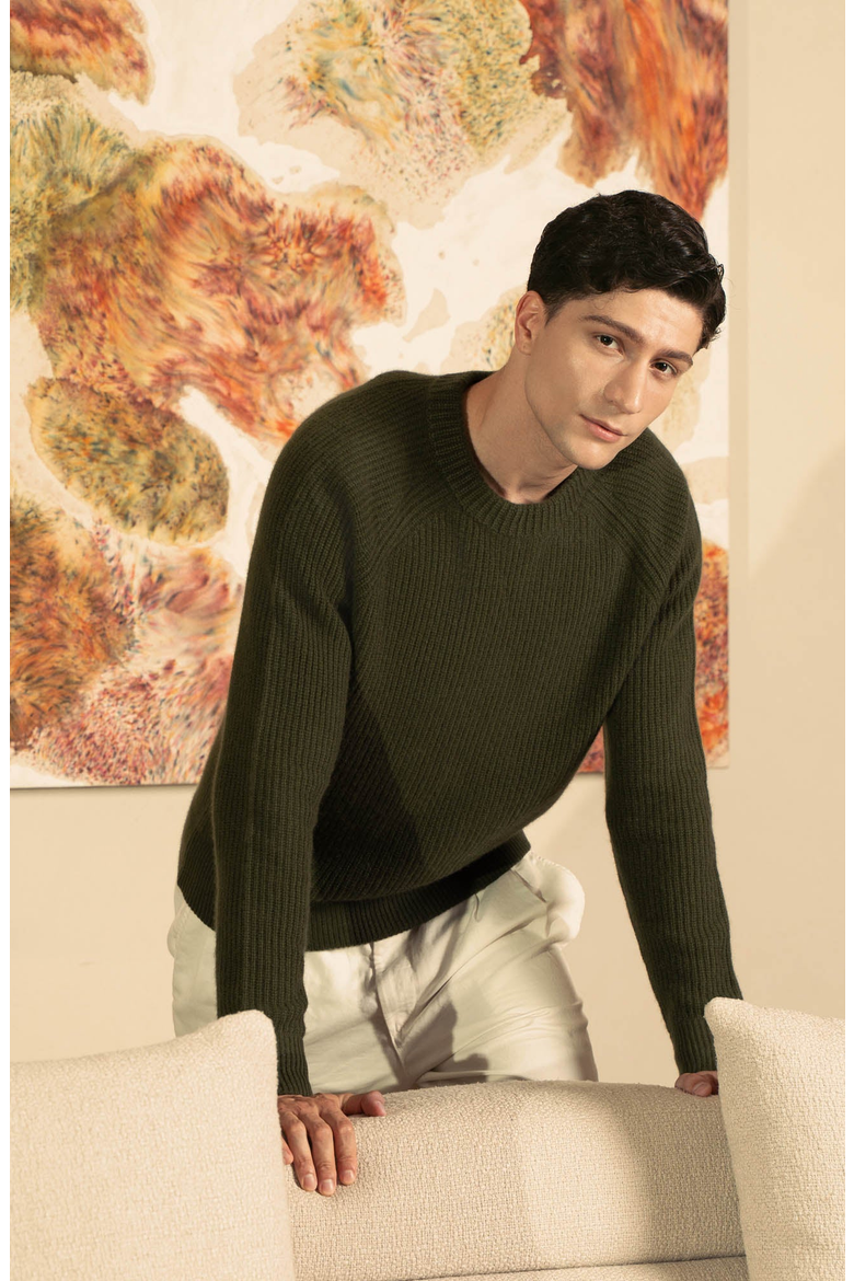 Aidan Chunky Cashmere Crewneck Sweater, Alternate, color, Olive
