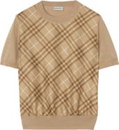 Burberry Sandrina Scarf Front Short Sleeve Wool & Silk Crewneck Sweater