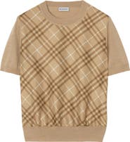 Burberry Sandrina Scarf Front Short Sleeve Wool & Silk Crewneck Sweater