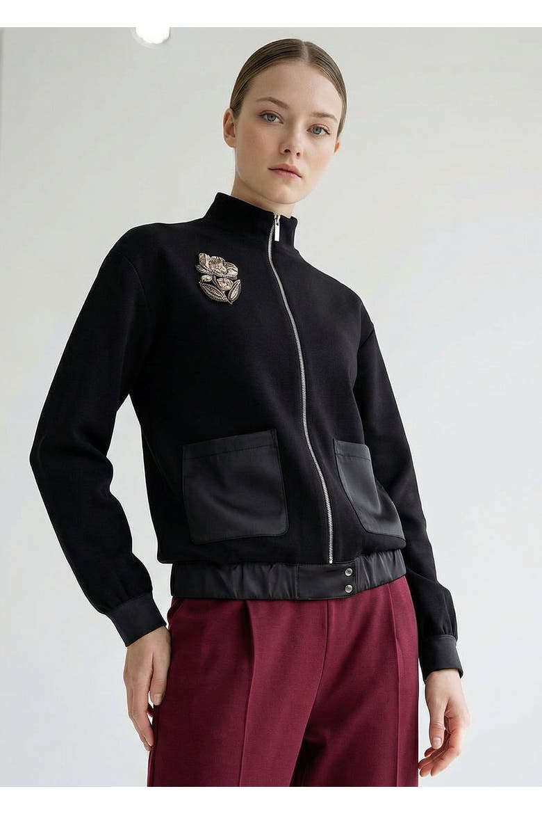 Stone Embellished Regular Knit Jacket, Main, color, BLACK
