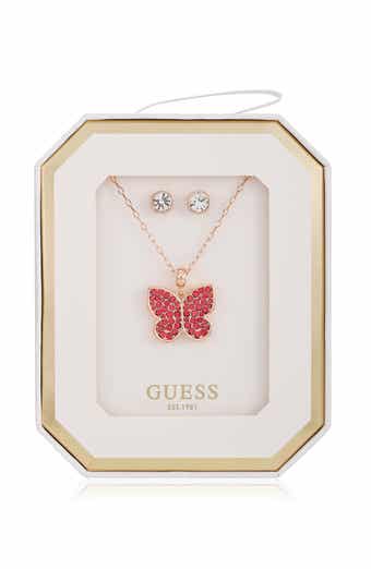 GUESS Butterfly Pendant Necklace & Stud Earrings Set