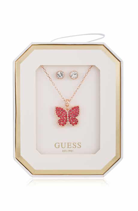 GUESS Butterfly Pendant Necklace & Stud Earrings Set