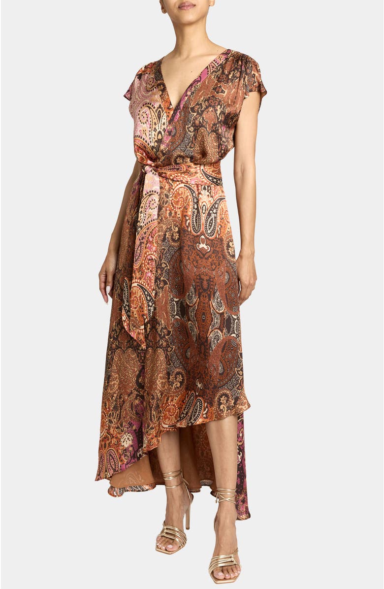 Santorelli Fallon Midi Dress in Printed Charmeuse, Alternate, color, Chestnut Multi