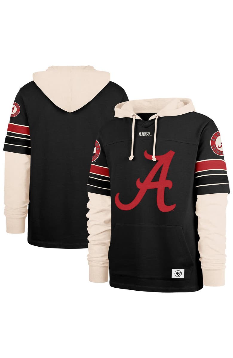 '47 Men's '47  Black Alabama Crimson Tide Split Zone Cornerback Lacer Pullover Hoodie, Main, color, Black