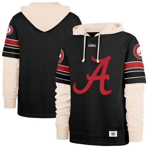 Men's '47  Black Alabama Crimson Tide Split Zone Cornerback Lacer Pullover Hoodie