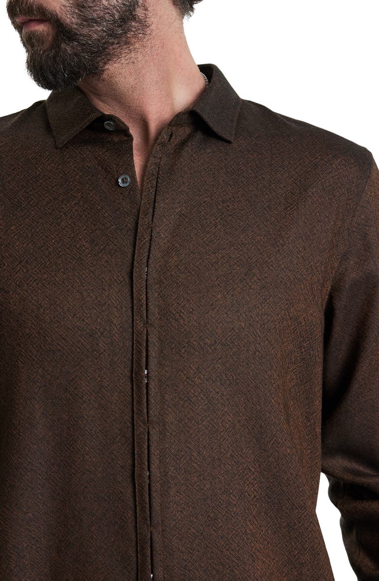 John Varvatos Pleated Placket Wool Button-Up Shirt, Alternate, color, 