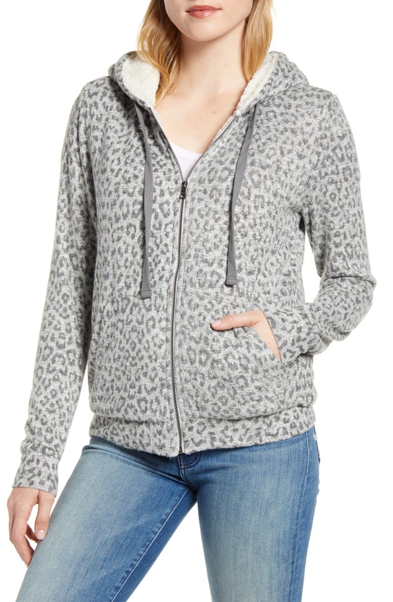 Bobeau Faux Shearling Lined Zip Hoodie, Alternate, color, 