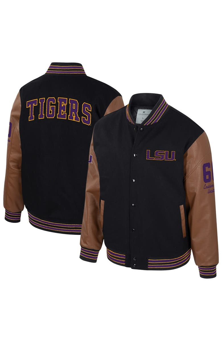COLOSSEUM Men's Colosseum Black LSU Tigers Letterman Full-Snap Varsity Jacket, Main, color,