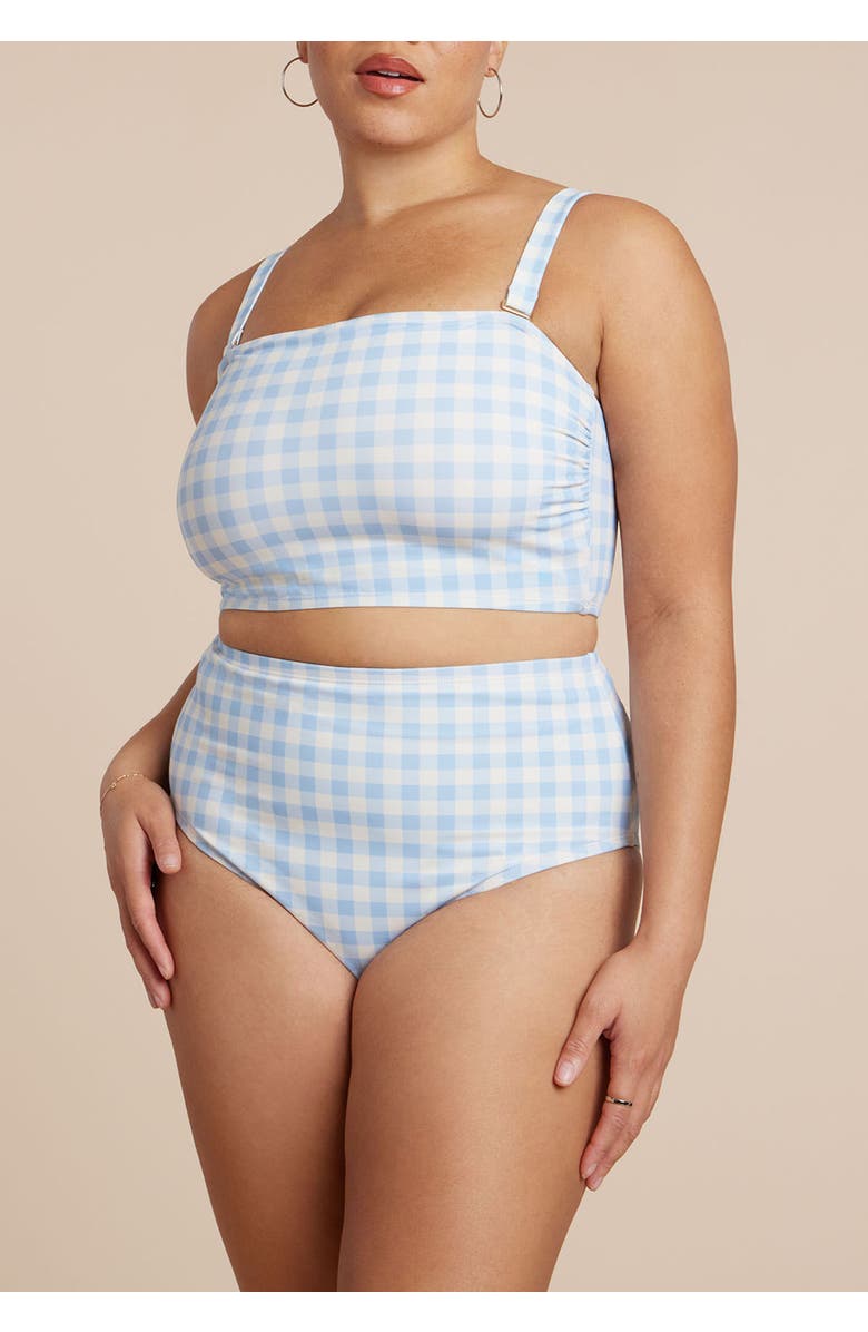 ELOQUII Strapless Tankini, Alternate, color, Skyway Gingham