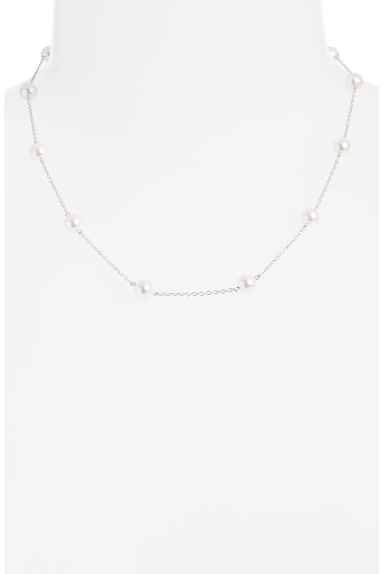 Akoya Pearl Station Chain Necklace, Alternate, color, WHITE GOLD
