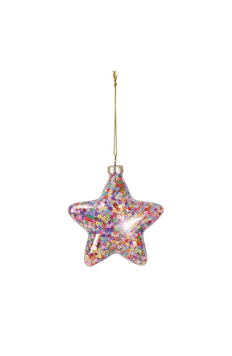 Storied Home Glass Star Ornament Filled with Sequins, Multicolor, Main, color, Pink