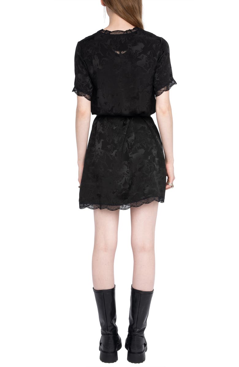 Zadig & Voltaire Rerzo Floral Jacquard Tie Waist Silk Minidress, Alternate, color, Black