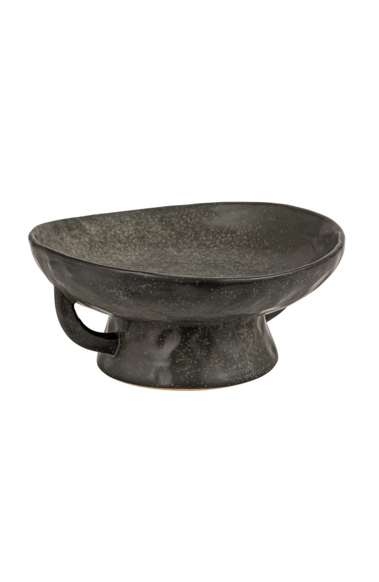 Storied Home Stoneware Footed Pedestal Bowl with Handles, Reactive Glaze, Black, Main, color,