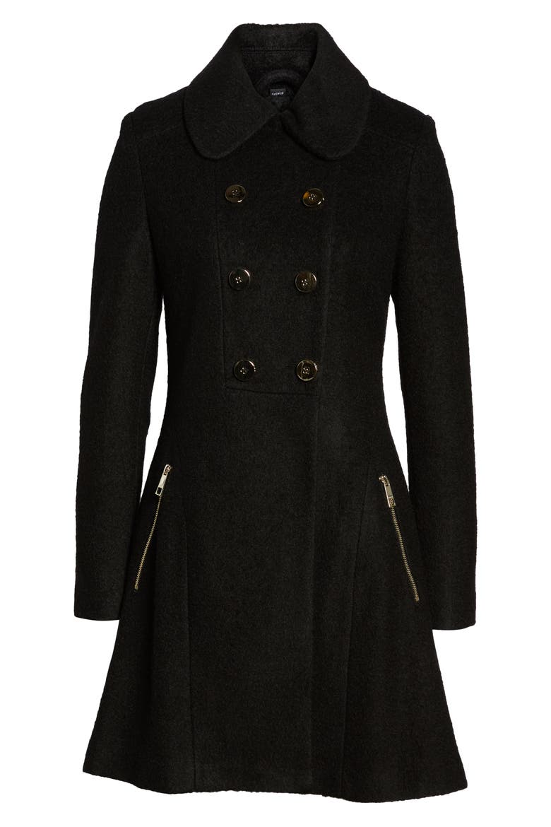 Double Breasted Boiled Wool Peacoat, Alternate, color, BLACK