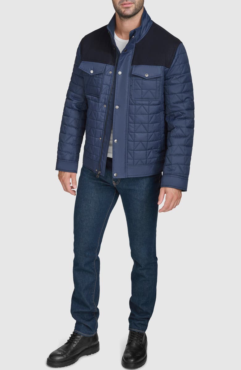 Cole Haan Mixed Media Quilted Jacket, Alternate, color, Navy