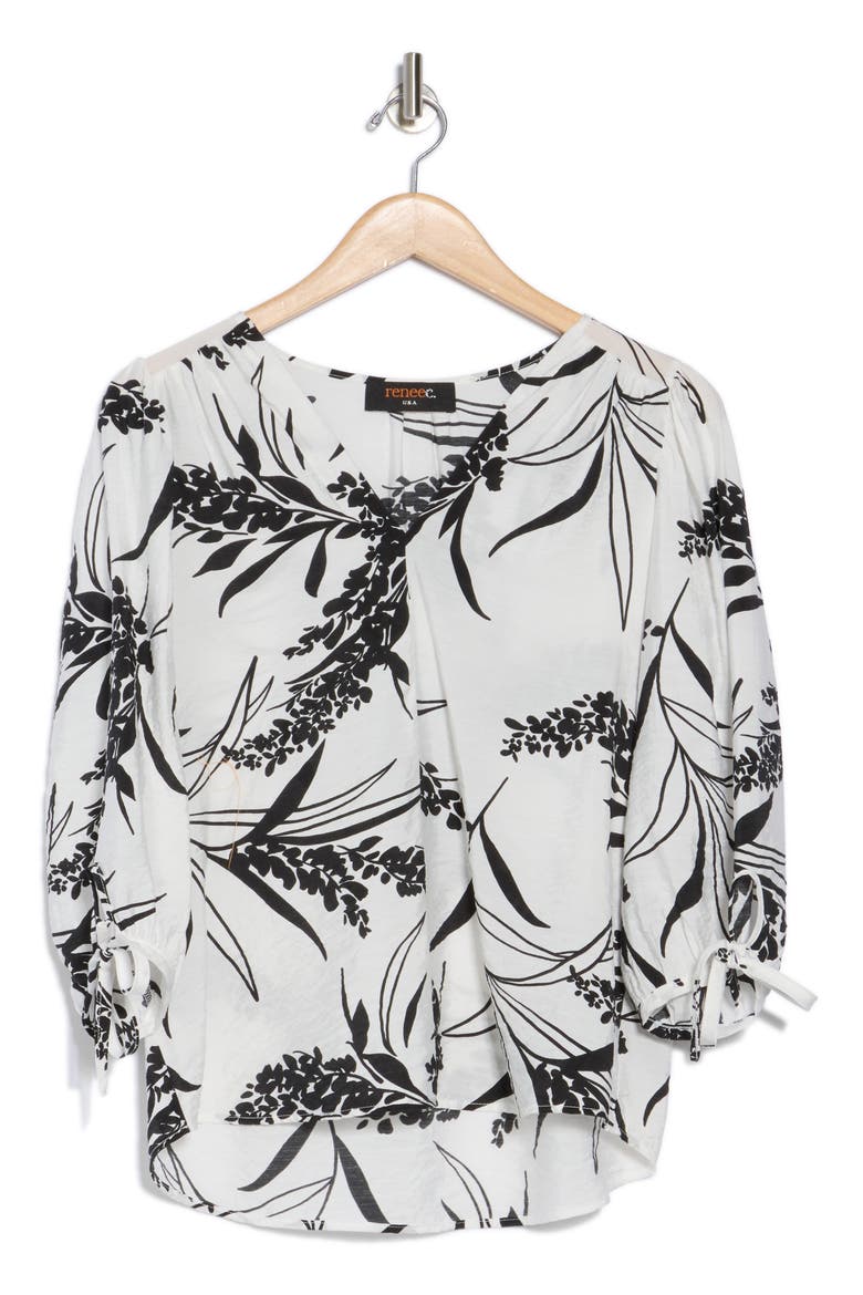 Floral Print V-Neck Top, Alternate, color, WHITE