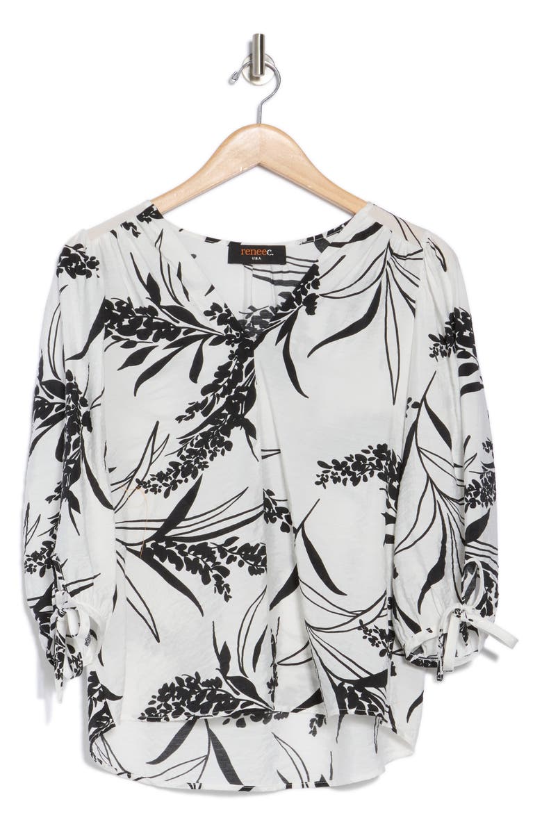 Renee C Floral Print V-Neck Top, Alternate, color, White