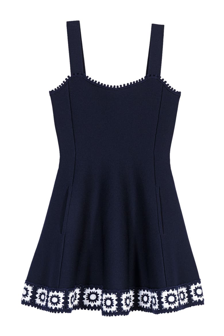 Dress with crochet panels, Alternate, color, Navy