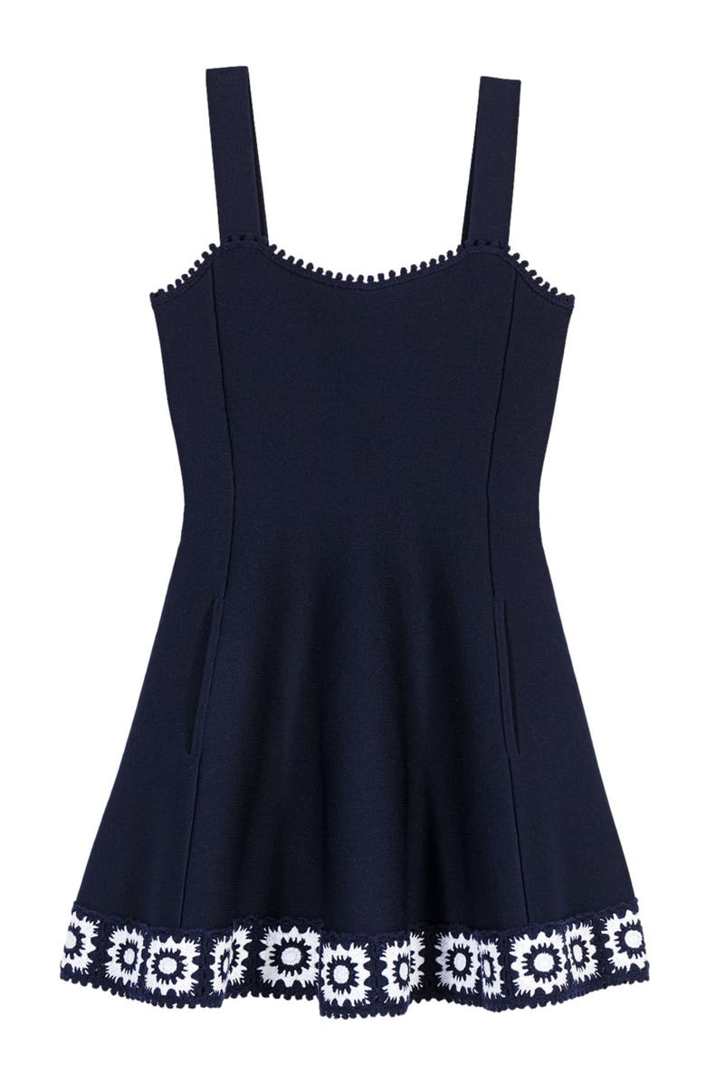 maje Dress with crochet panels, Alternate, color, Navy
