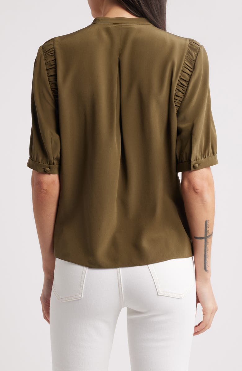 FRAME The Silk Gathered Short Sleeve Button-Up Shirt, Alternate, color, Juniper