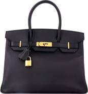 Pre-Owned Hermes Birkin Handbag Black Epsom with Gold Hardware 30