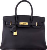 Pre-Owned Hermes Birkin Handbag Black Epsom with Gold Hardware 30