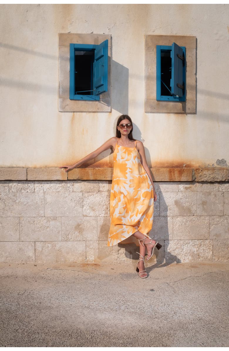 Untitled in Motion Aleah Lightweight Printed Tie-Strap Midi Dress, Alternate, color, Facula Saffron