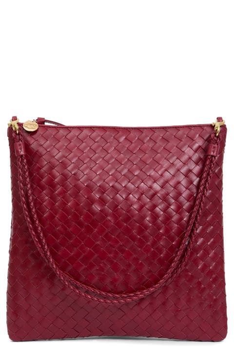 Foldover Woven Leather Clutch