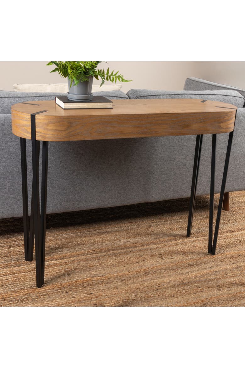Astoria Wood Console Table with Metal Hairpin Legs, Natural and Black, Alternate, color, Natural
