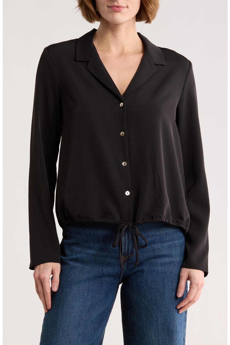 Long Sleeve Drawstring Hem Button-Up Shirt, Main, color, BLACK