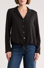 MELLODAY Long Sleeve Drawstring Hem Button-Up Shirt