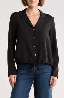 MELLODAY Long Sleeve Drawstring Hem Button-Up Shirt