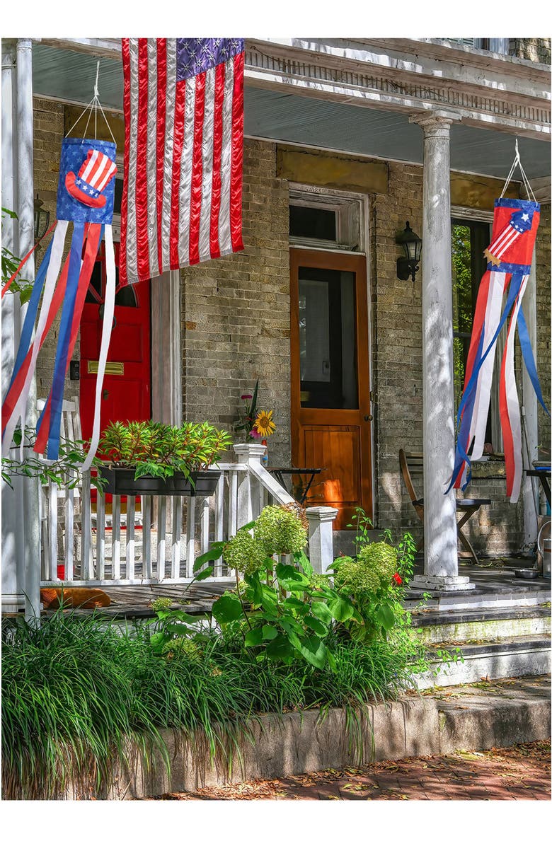 Glitzhome Set of 2 Patriotic Americana Hat Firecracker Windsocks, Alternate, color, 
