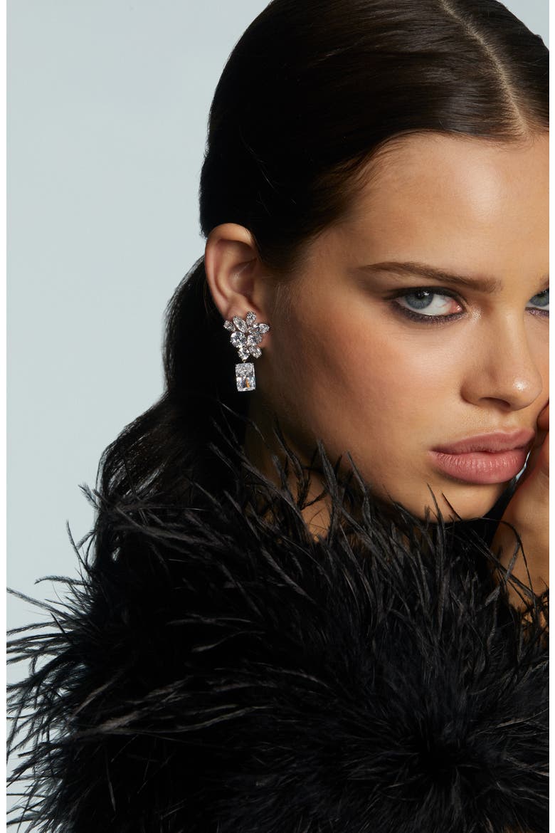Cluster Drop Earrings, Alternate, color, RHODIUM