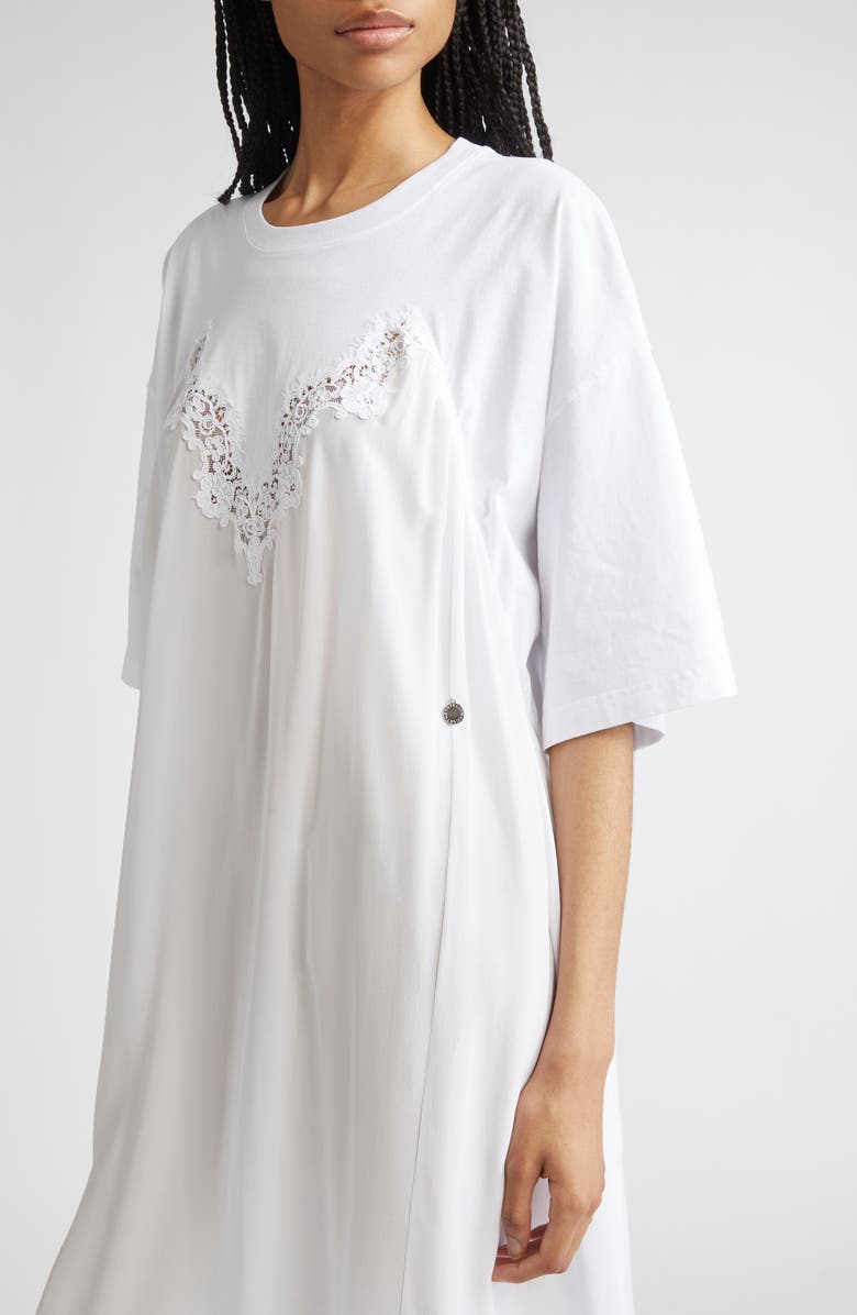 Stella McCartney Lace Trim Mixed Media T-Shirt Dress, Alternate, color, Pure White