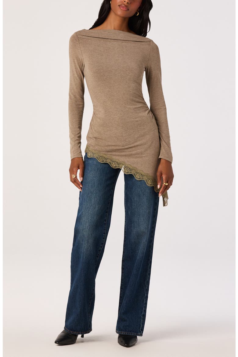 Fiona Lace-Trimmed Asymmetrical Hem Top, Alternate, color, TAUPE